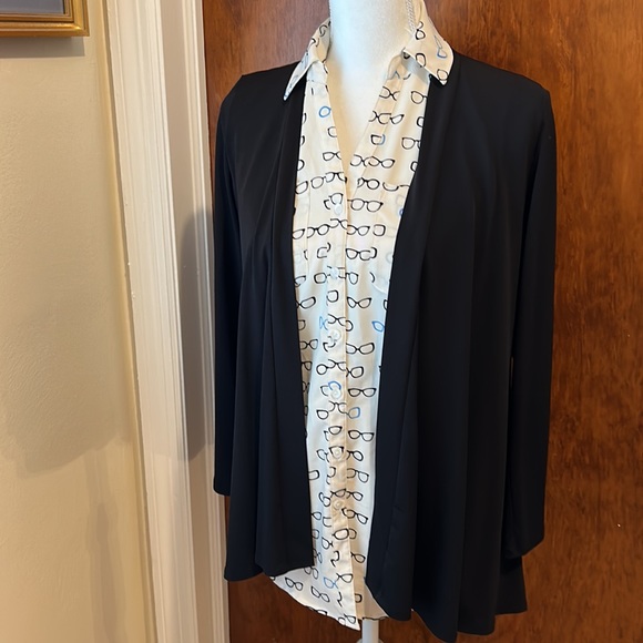 Talbots eyeglass / glasses V neck sleeveless button up. Whimsical. - Picture 3 of 8